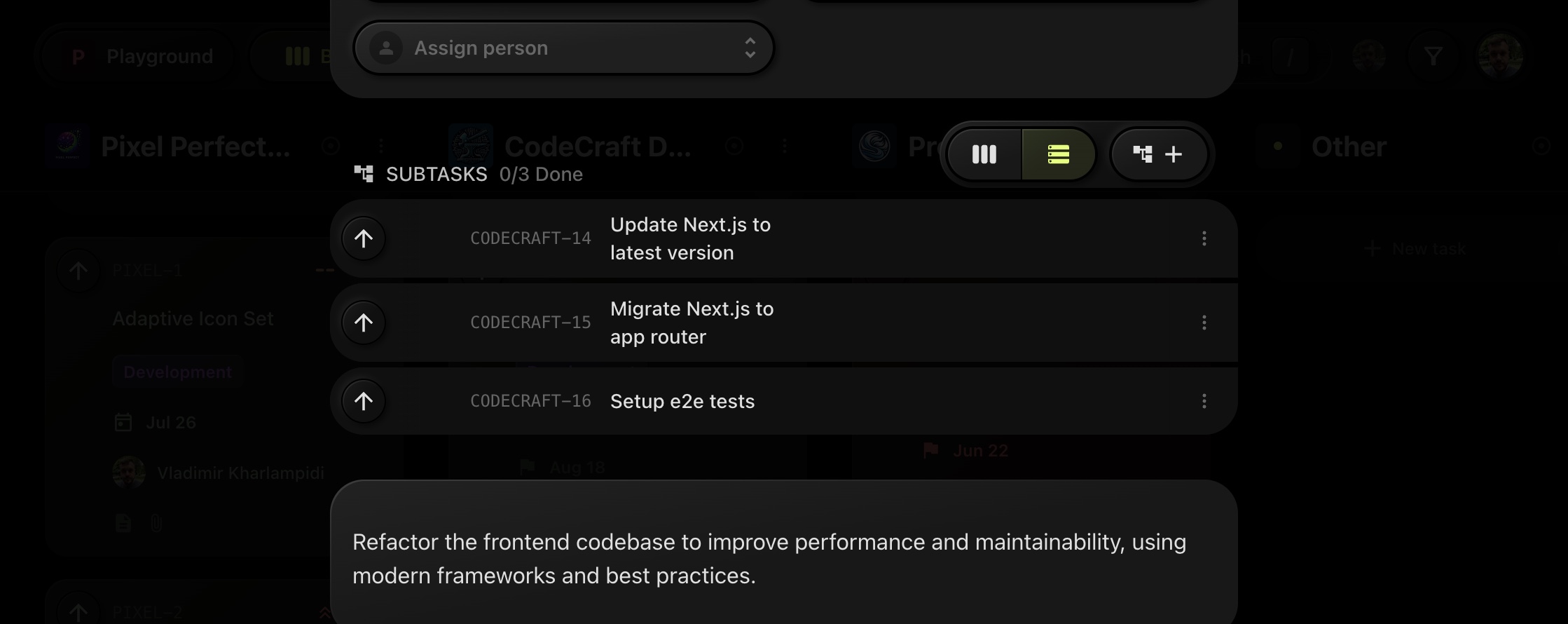 Subtasks List View & Task Start Date